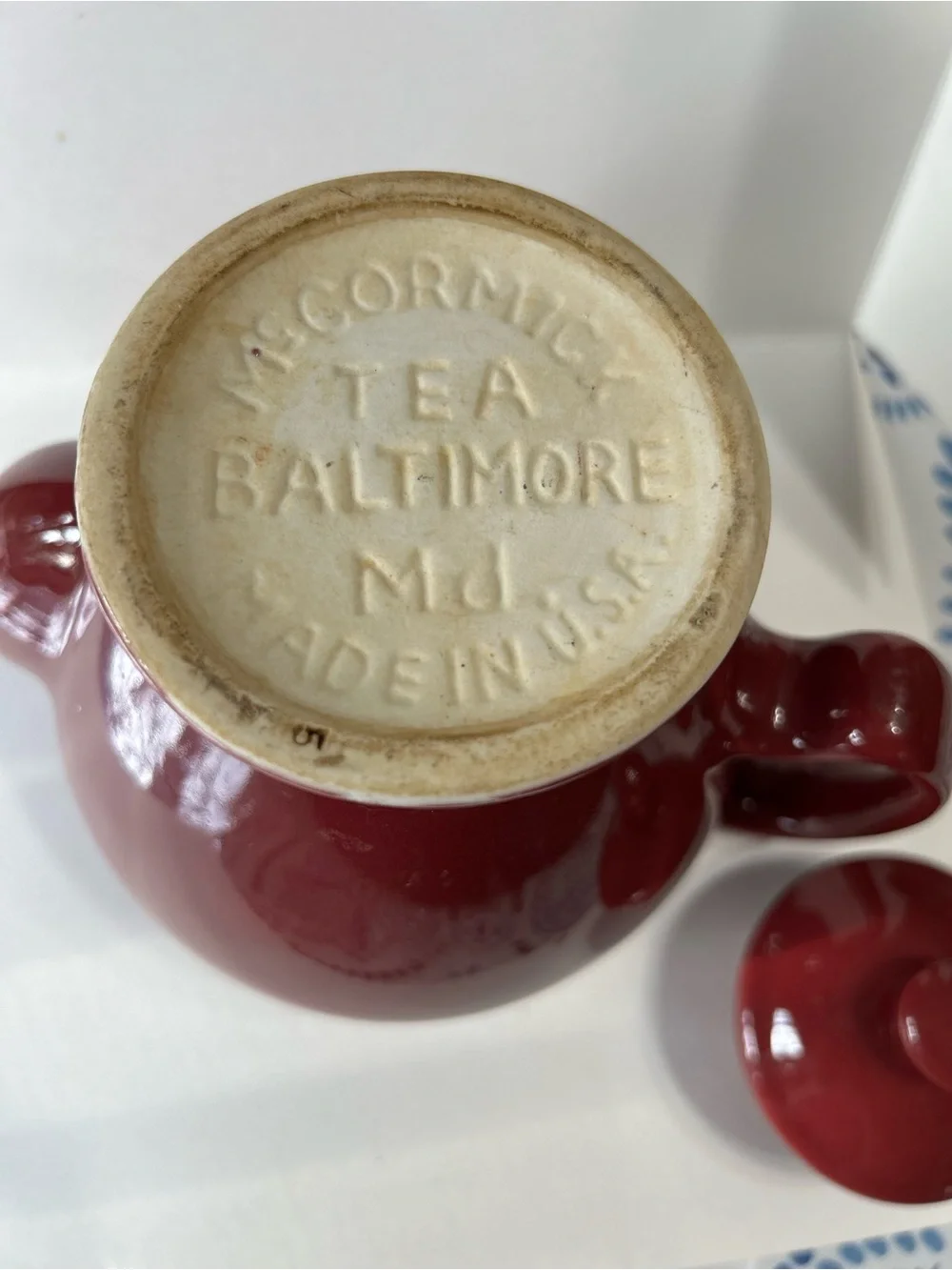 Vintage 1940s McCormick & Co  Burgundy Ceramic Teapot
